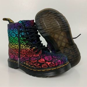 Doc Dr. Martens 1460 Pascal T Rainbow Croc Metallic Suede Boots Toddler Size 8